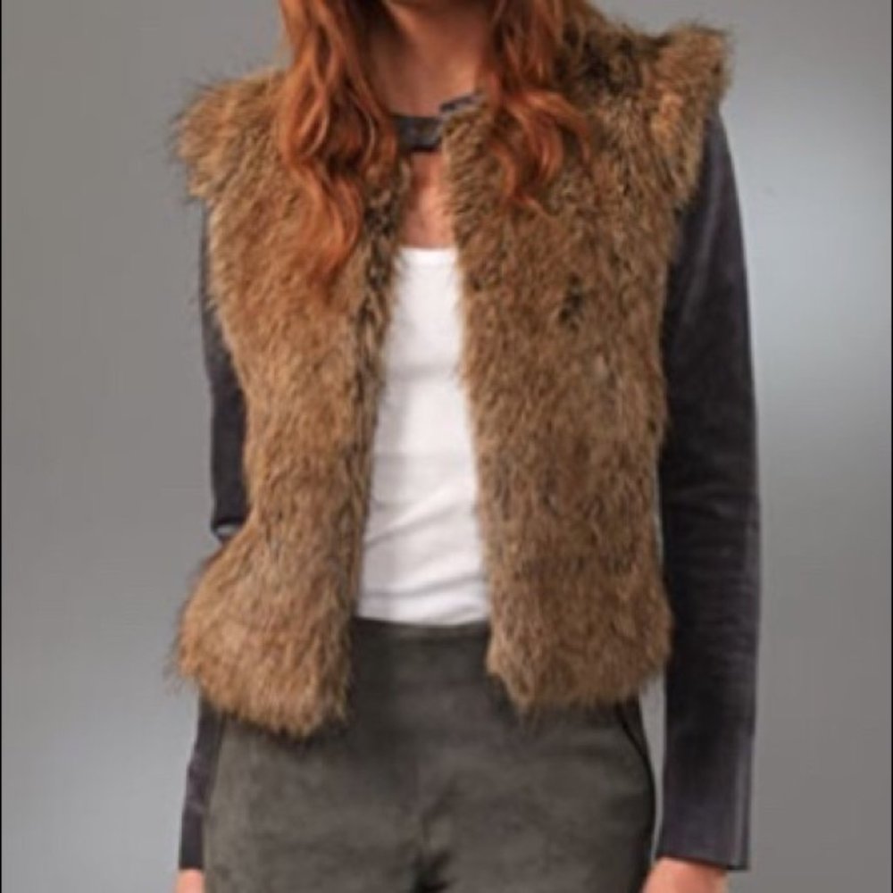 Twelfth Street by Cynthia Vincent Faux Fur Front and Genuine Suede Jacket Sz 6